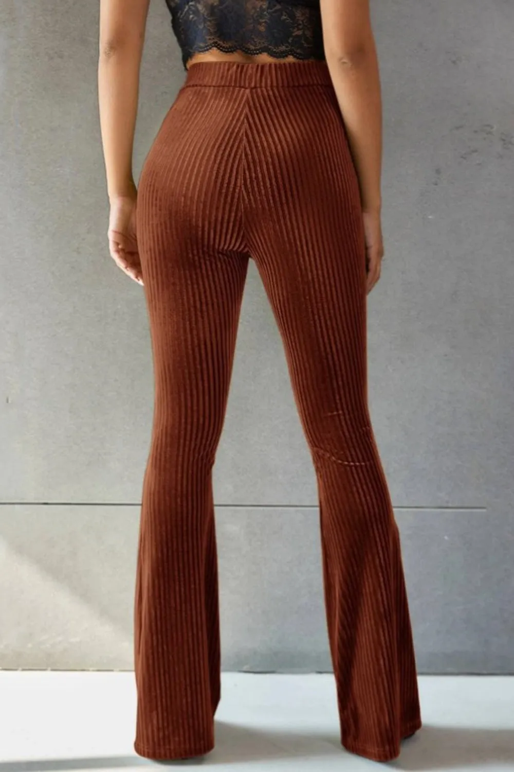 Women Ribbed High Waist Flare Pants