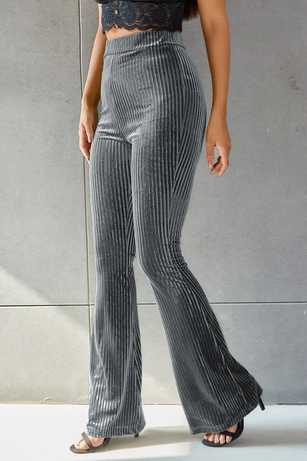 Women Ribbed High Waist Flare Pants