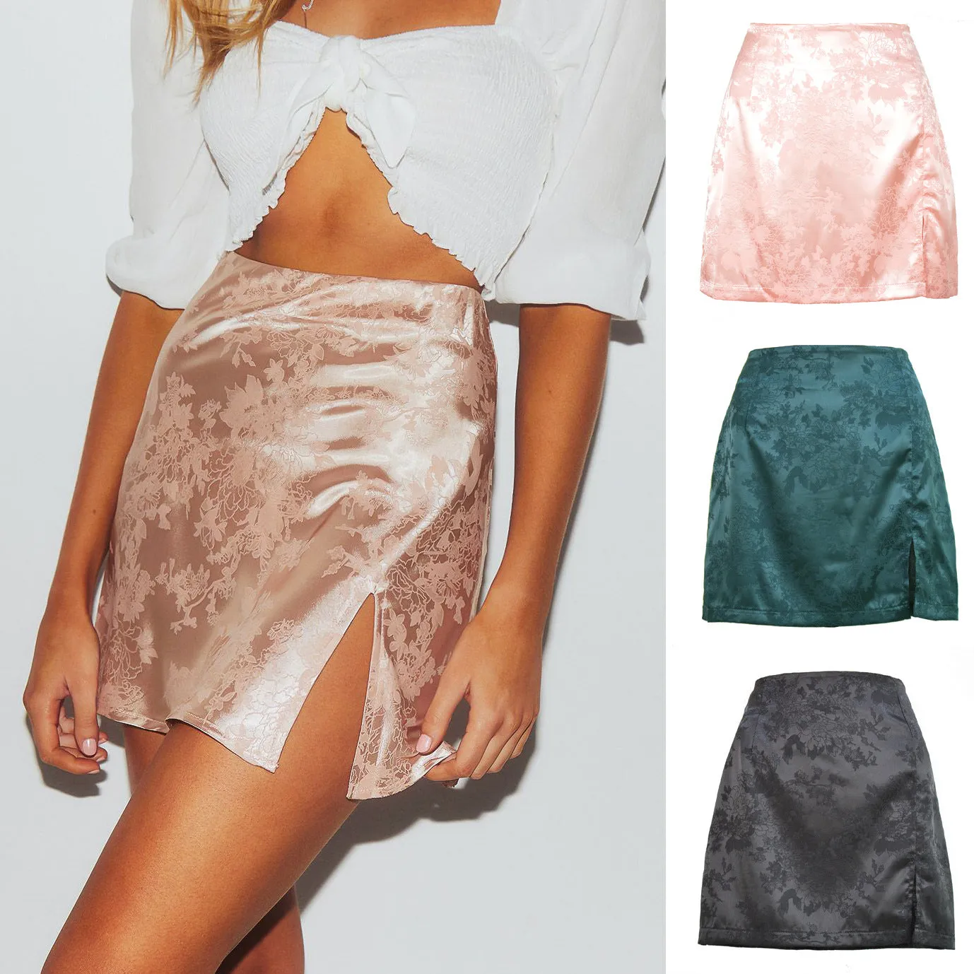 Women Sexy Temperament Commute Satin High Waist Zipper Skirt