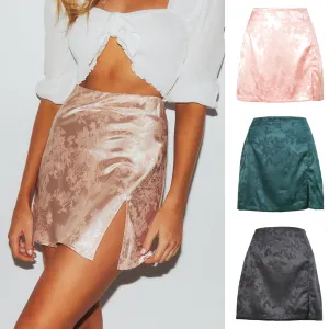 Women Sexy Temperament Commute Satin High Waist Zipper Skirt