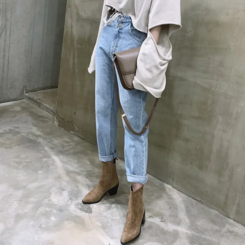 Women Straight Jeans | Women's Denim Jeans | High Waist Jeans | Street Style Pants | Streetwear Jeans | Buttons Zipper Ladies Jeans Pants