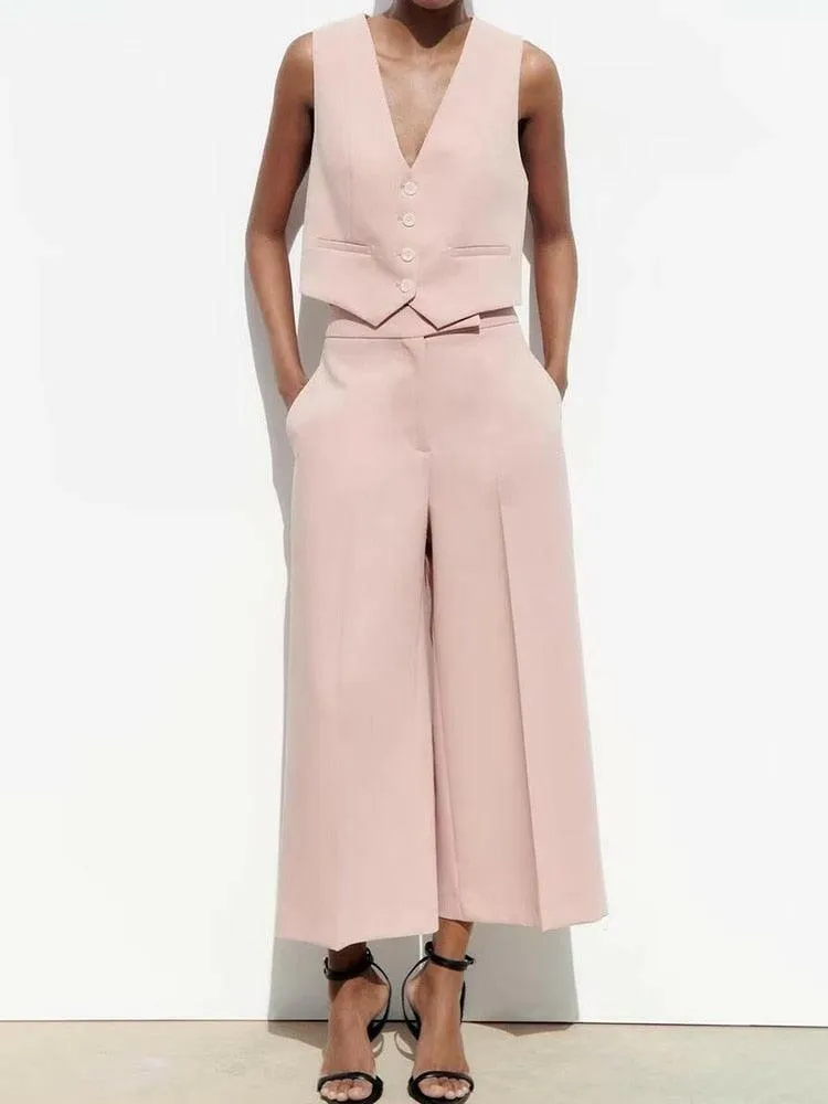 Women's 2 Piece Vest and Wide Leg Pants Set