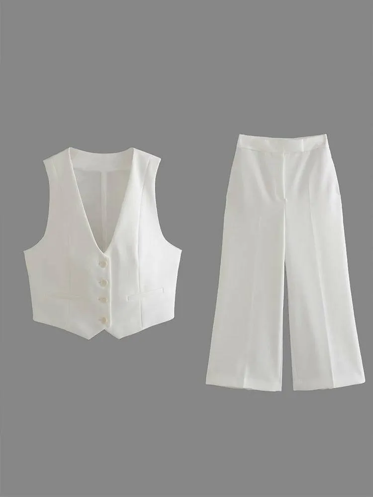 Women's 2 Piece Vest and Wide Leg Pants Set