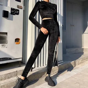 Women's Autumn/Winter Warm Ribbed High Waist Elastic Pants
