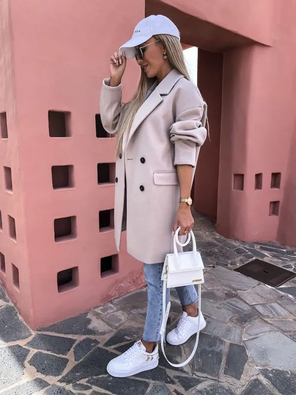 Women’s Collared Long Sleeve Buttoned Coat in 5 Colors Sizes 4-14