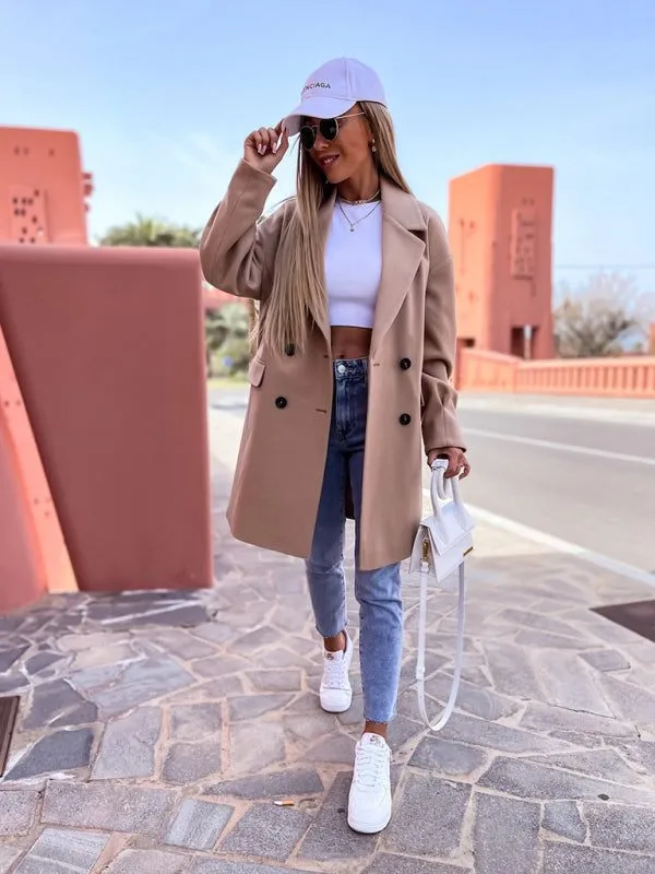 Women’s Collared Long Sleeve Buttoned Coat in 5 Colors Sizes 4-14