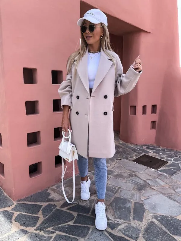 Women’s Collared Long Sleeve Buttoned Coat in 5 Colors Sizes 4-14