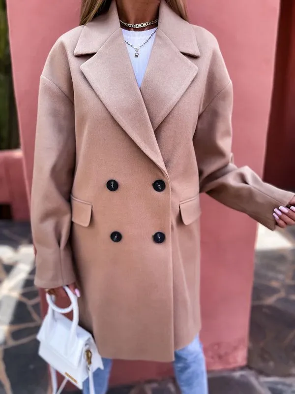 Women’s Collared Long Sleeve Buttoned Coat in 5 Colors Sizes 4-14