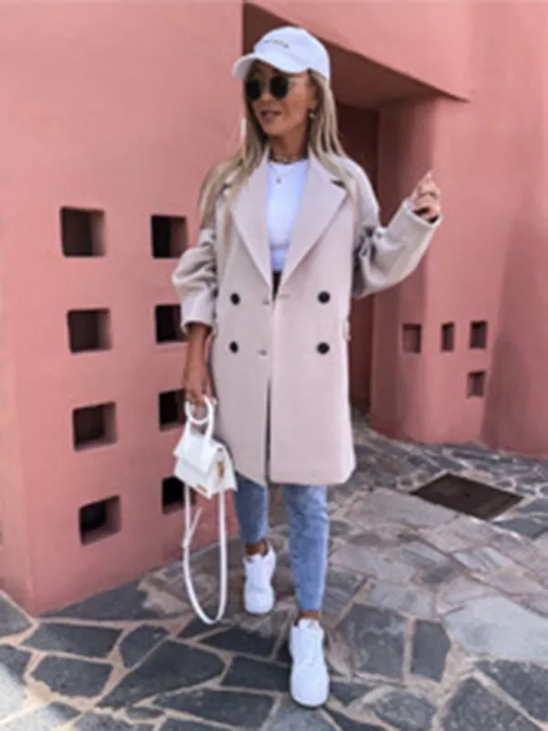 Women’s Collared Long Sleeve Buttoned Coat in 5 Colors Sizes 4-14