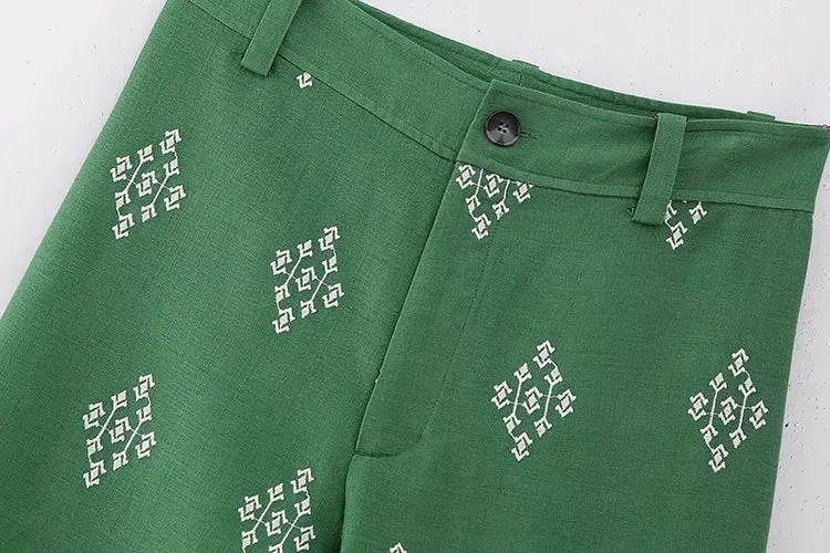 Women's Floral Embroidered Linen Pants