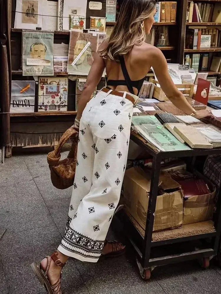 Women's Floral Embroidered Linen Pants