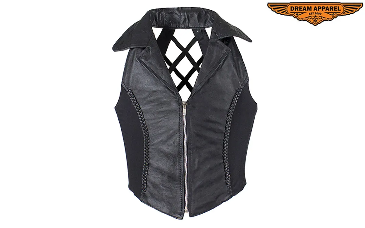 Womens Halter Top With Collar & Braid