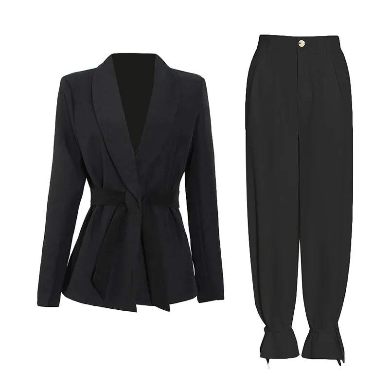 Women’s High Waist Belted Career Set