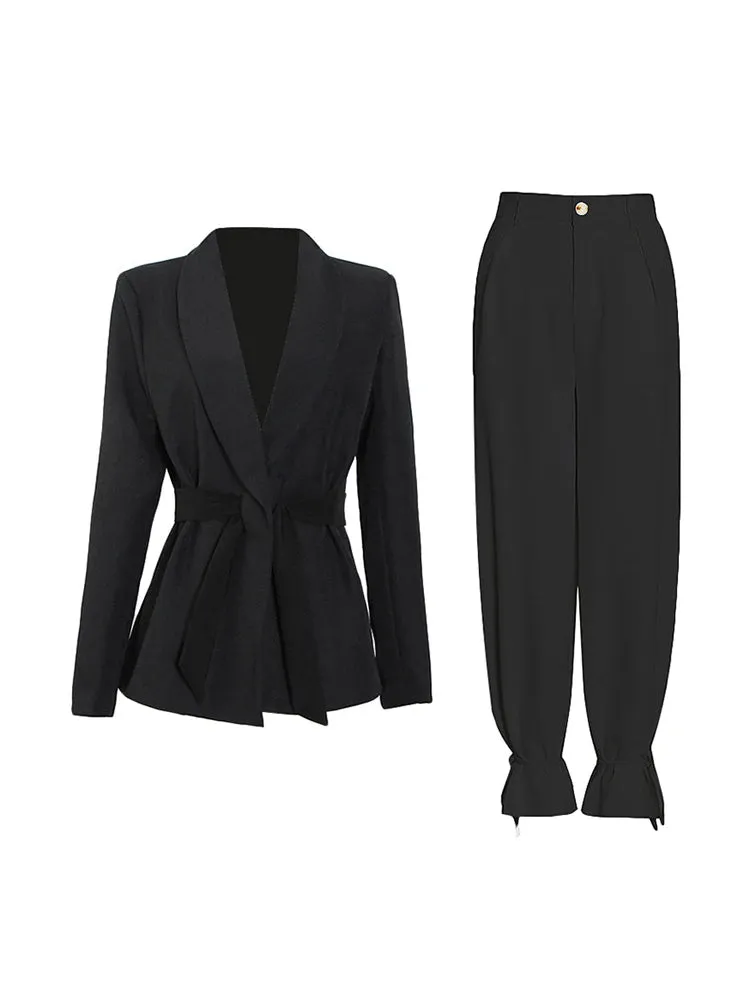 Women’s High Waist Belted Career Set