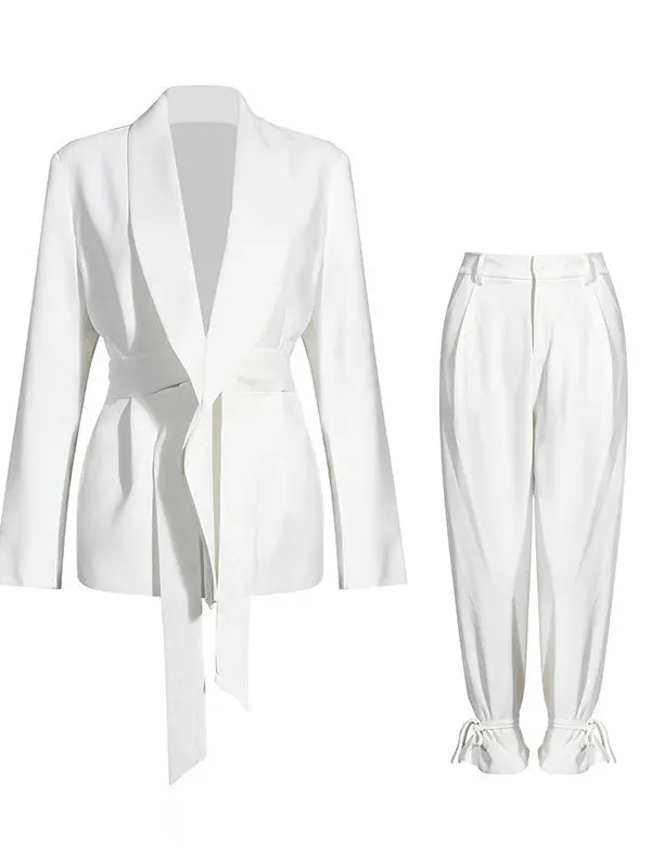 Women’s High Waist Belted Career Set