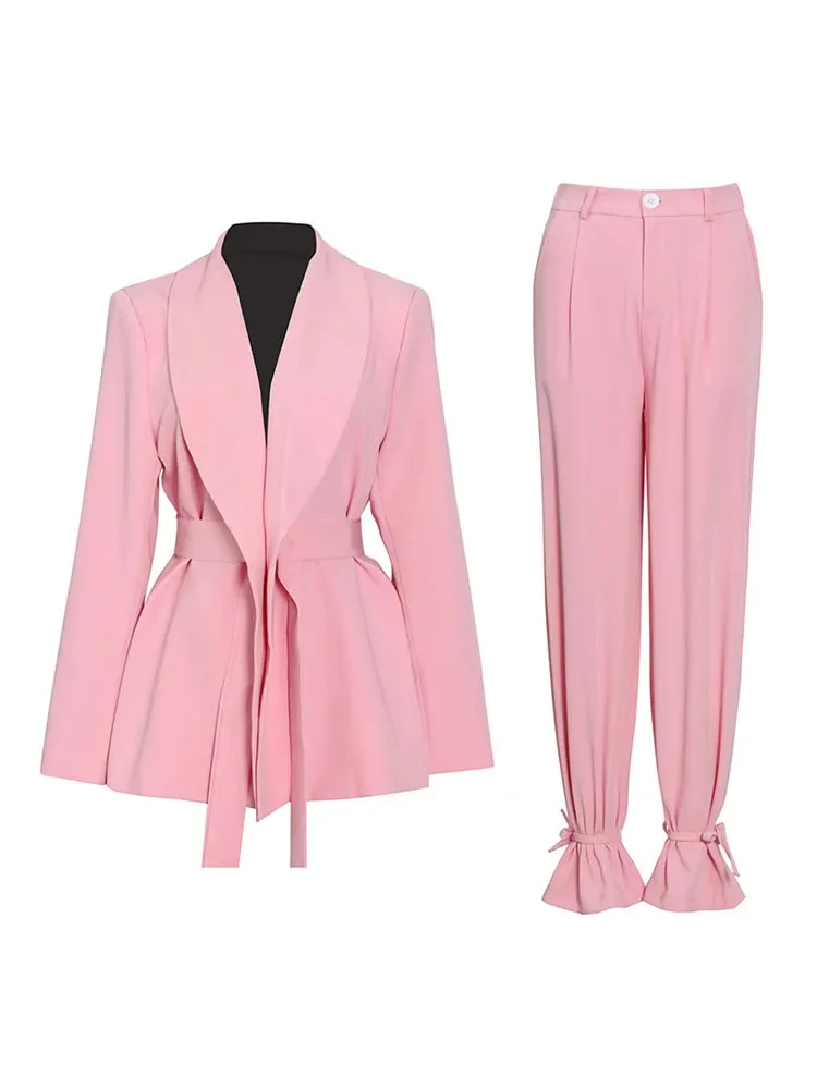 Women’s High Waist Belted Career Set