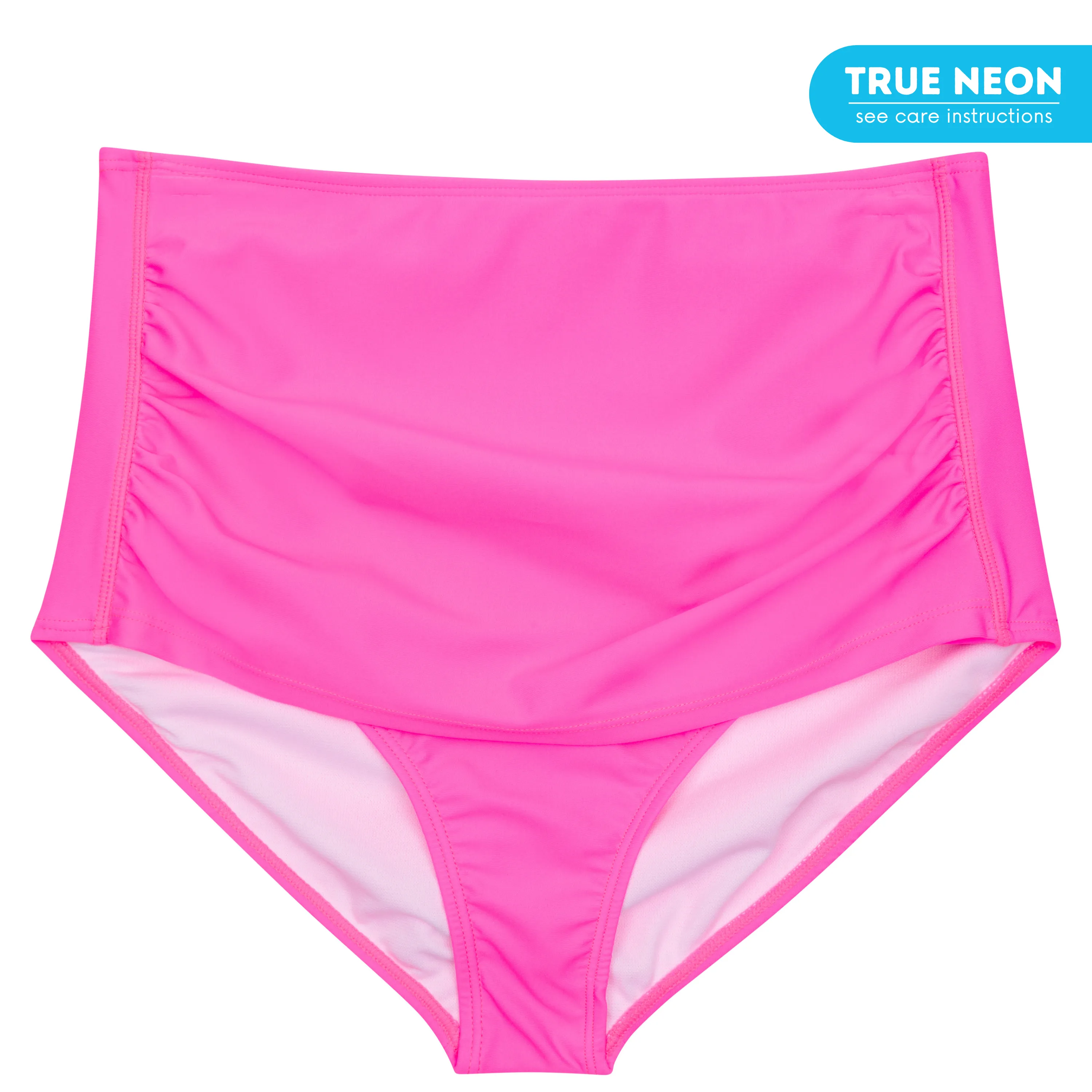 Women's High Waist Bikini Bottoms Ruched | "Neon Pink"