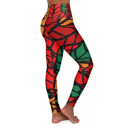 Womens High-waist Fitness Legging Yoga Pants - Red Green Autumn Leaf
