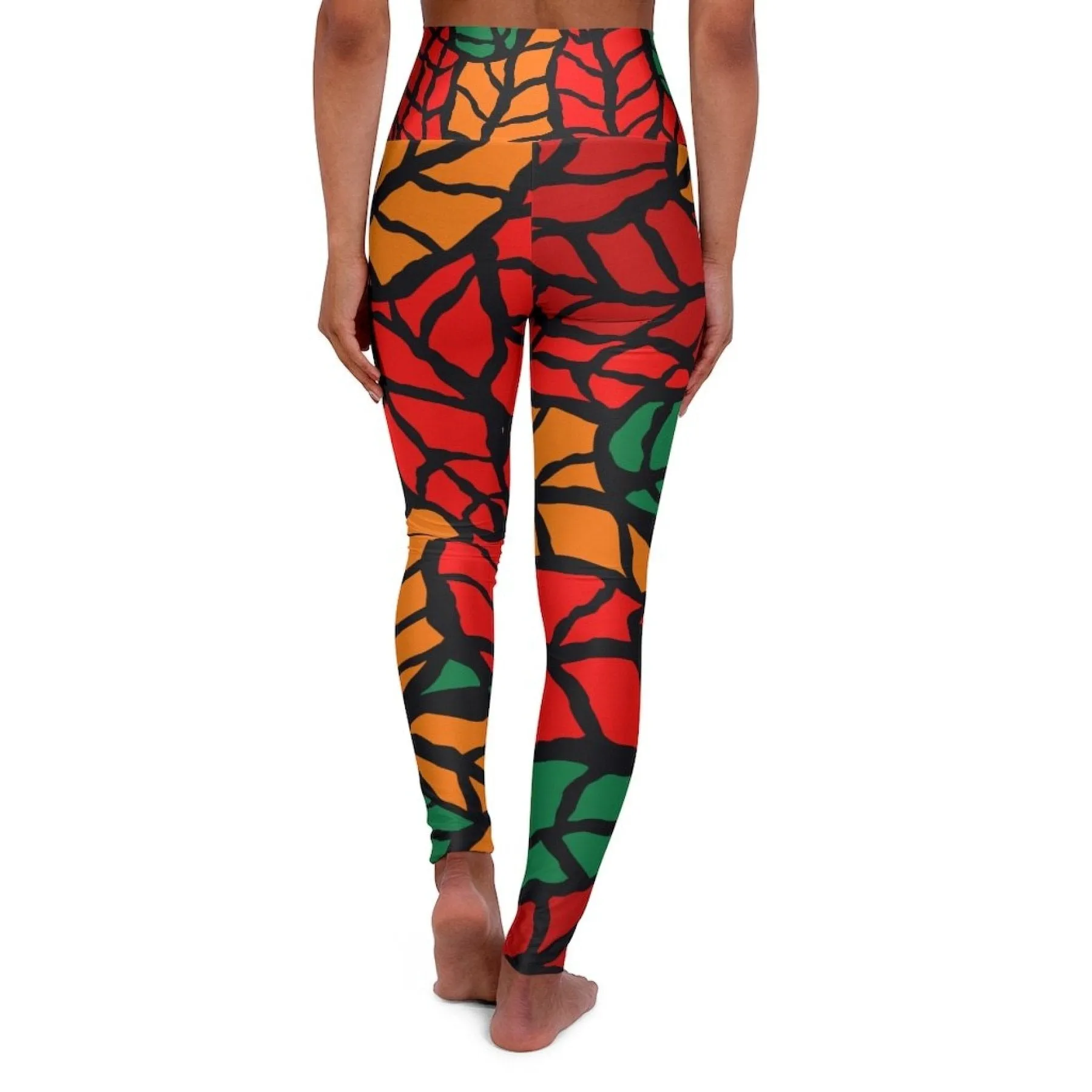 Womens High-waist Fitness Legging Yoga Pants - Red Green Autumn Leaf