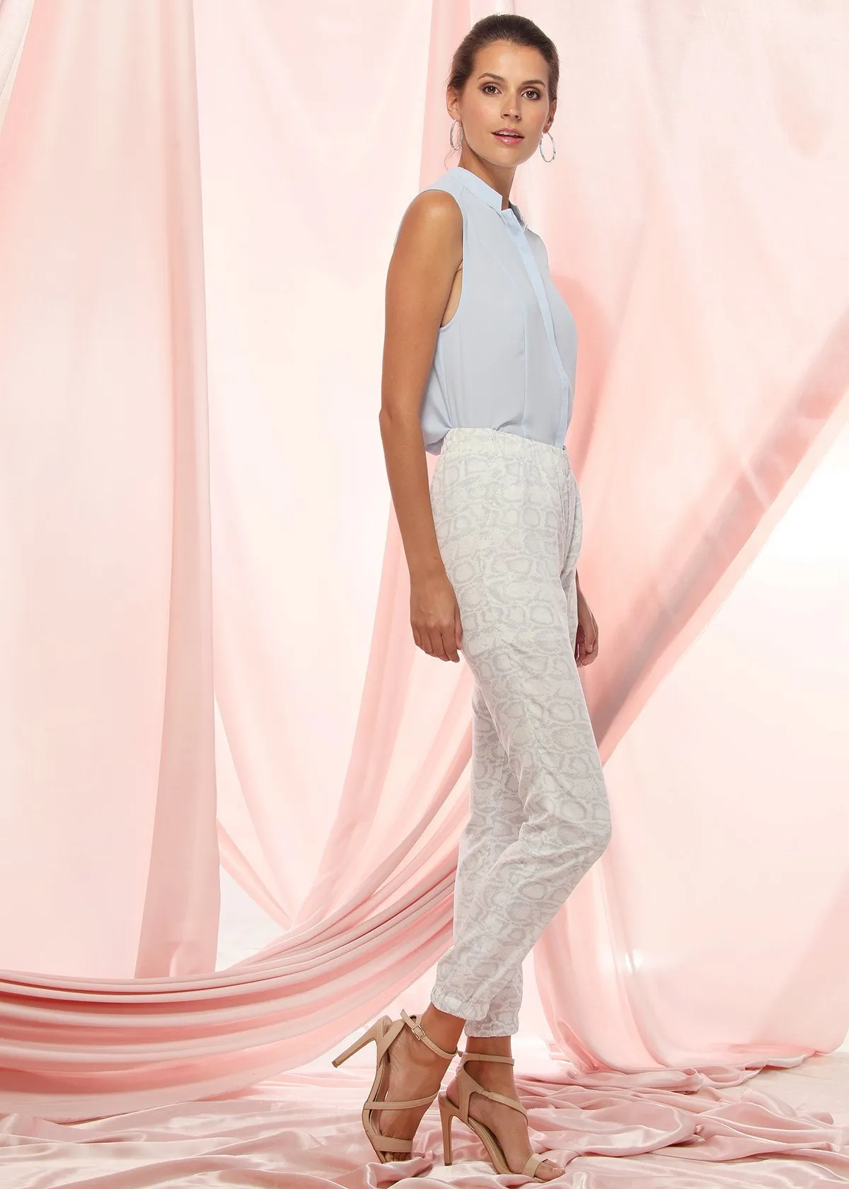 Women'S High Waist Printed Pants In Ivory Silver
