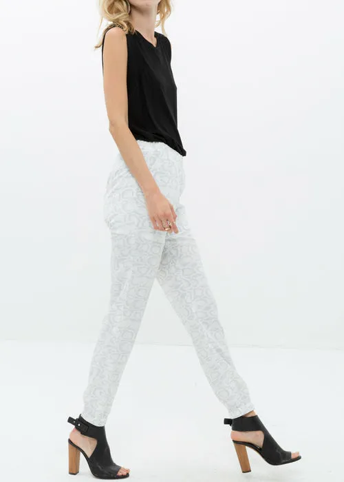 Women'S High Waist Printed Pants In Ivory Silver