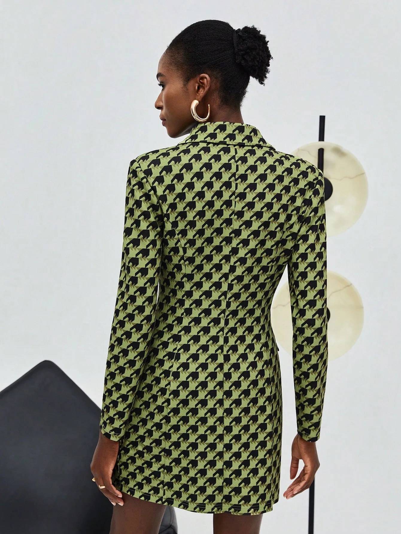 Women'S Houndstooth Check Blazer Style Dress