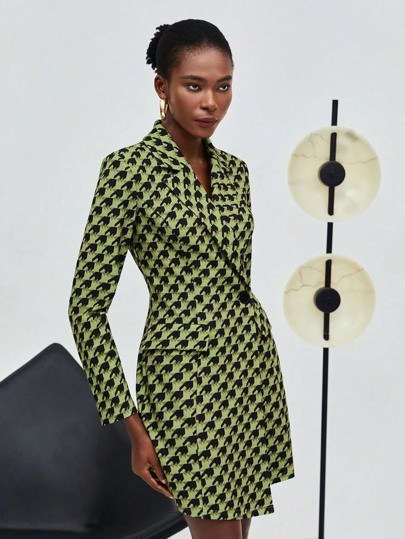 Women'S Houndstooth Check Blazer Style Dress