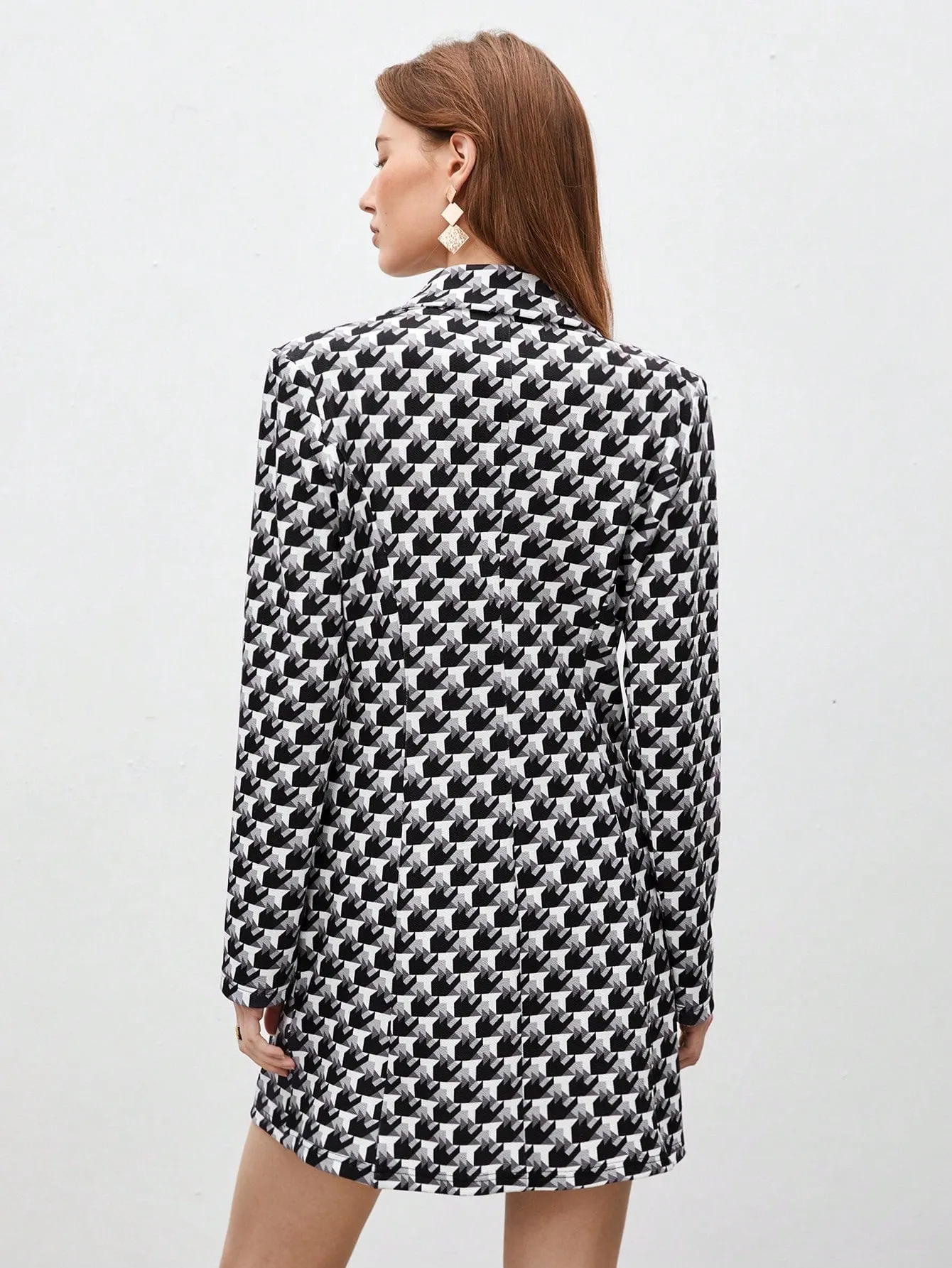 Women'S Houndstooth Check Blazer Style Dress