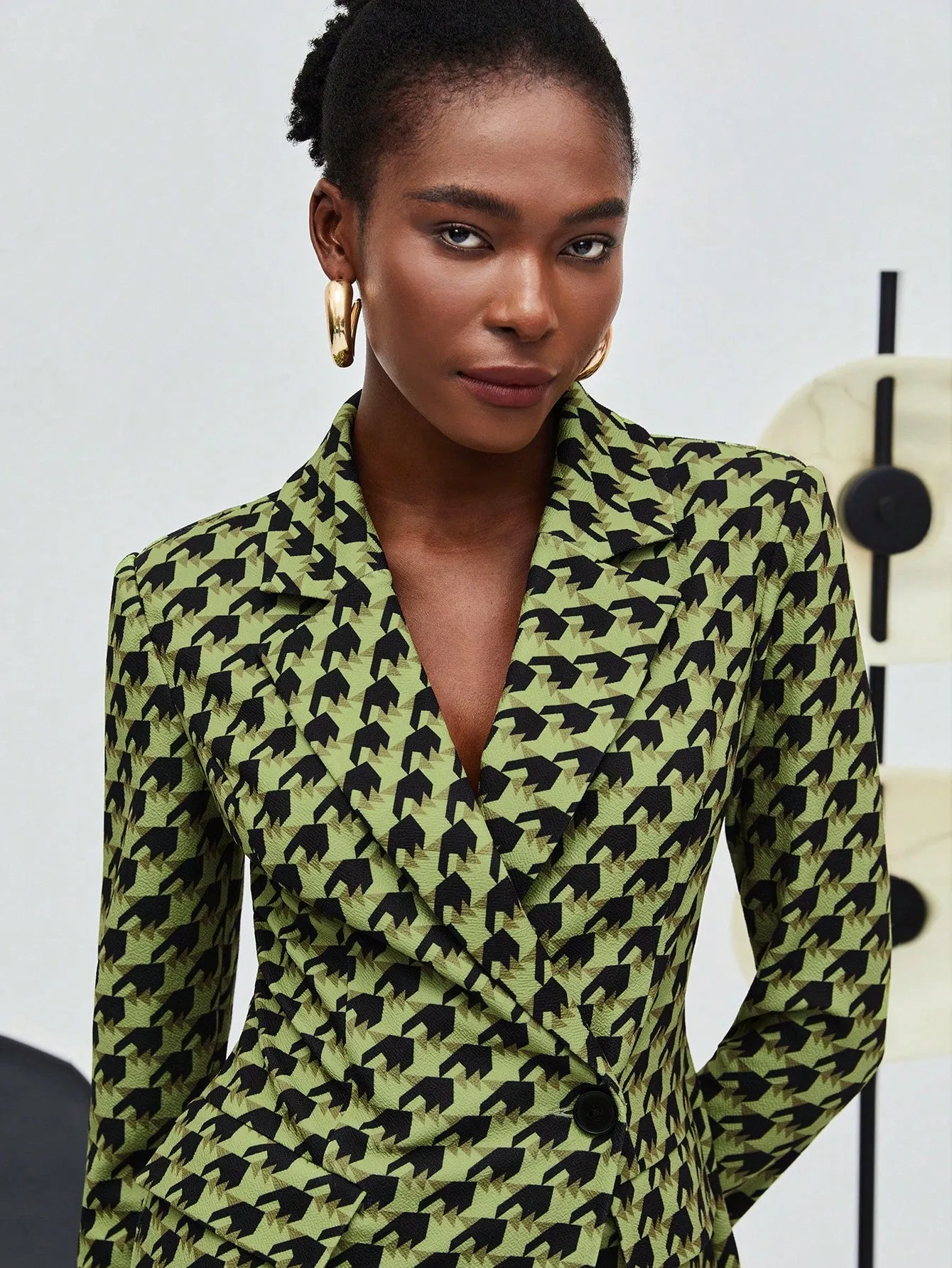 Women'S Houndstooth Check Blazer Style Dress