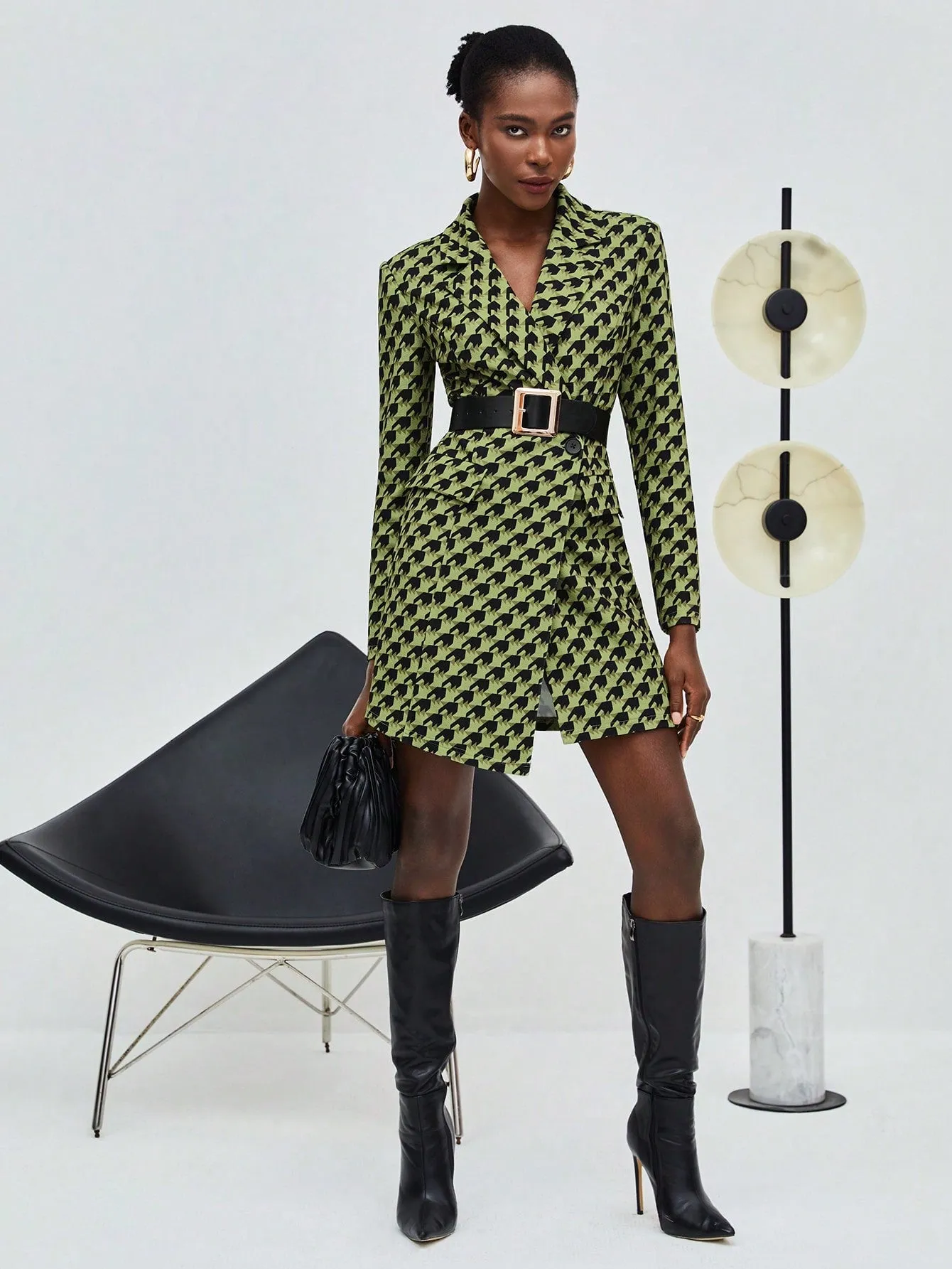Women'S Houndstooth Check Blazer Style Dress