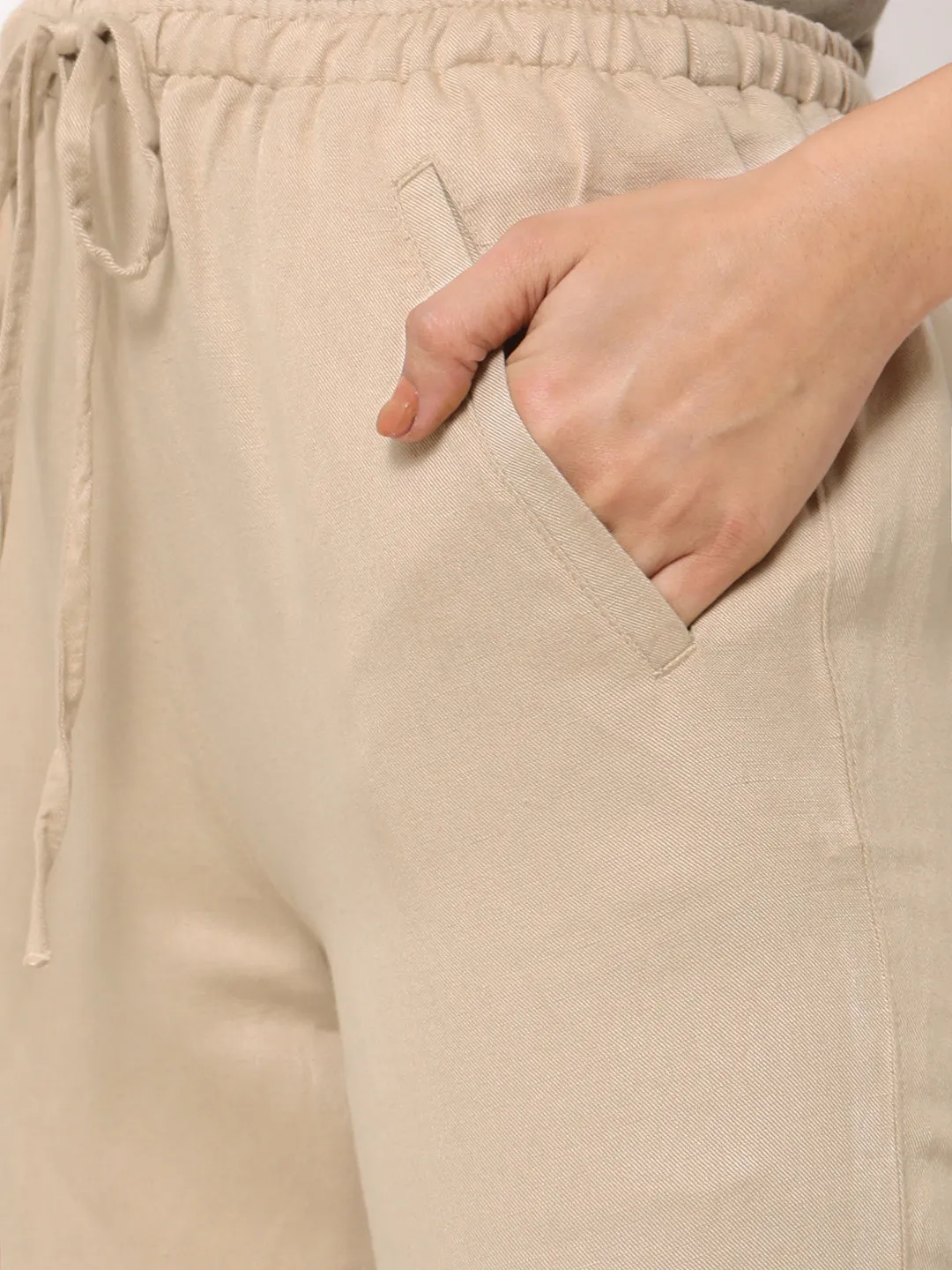 Women's Khaki Linen Regular Fit Pant