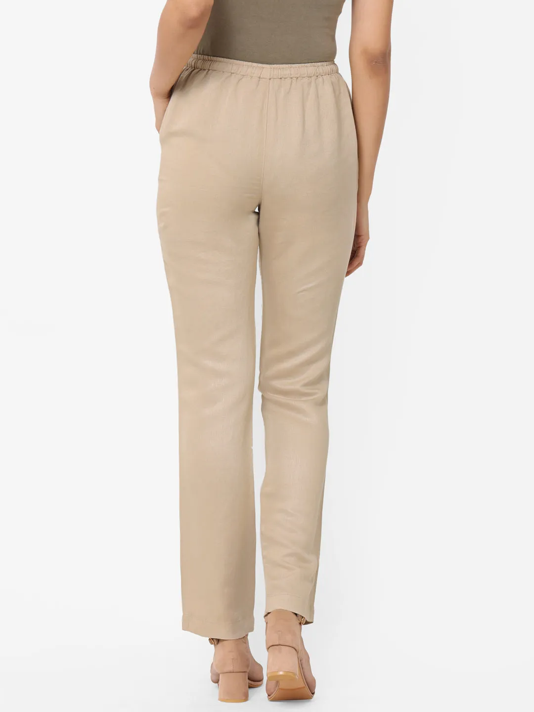 Women's Khaki Linen Regular Fit Pant
