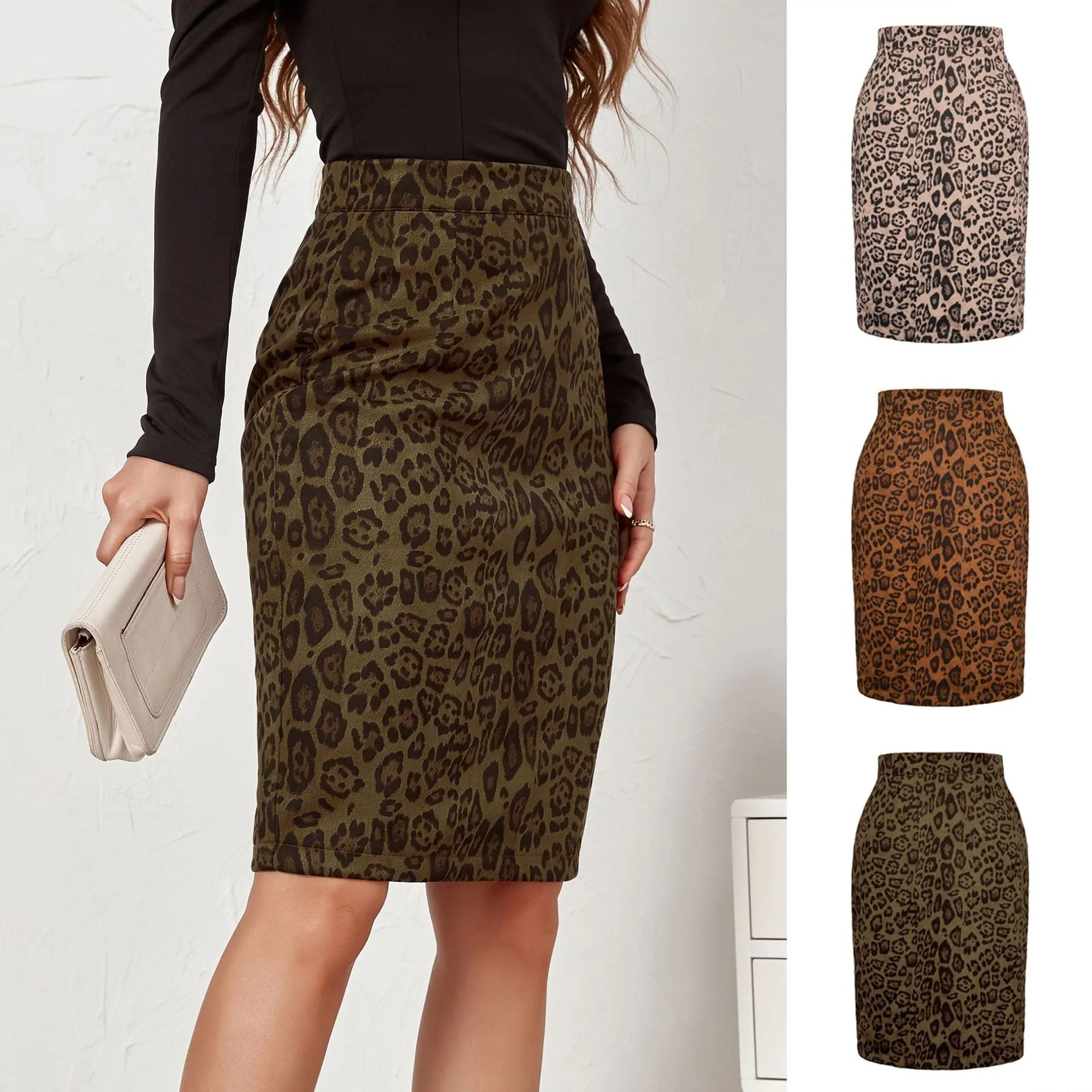 Women's Leopard-print Suede Smiley Sexy Printing High Waist Printed Mid-length Skirt