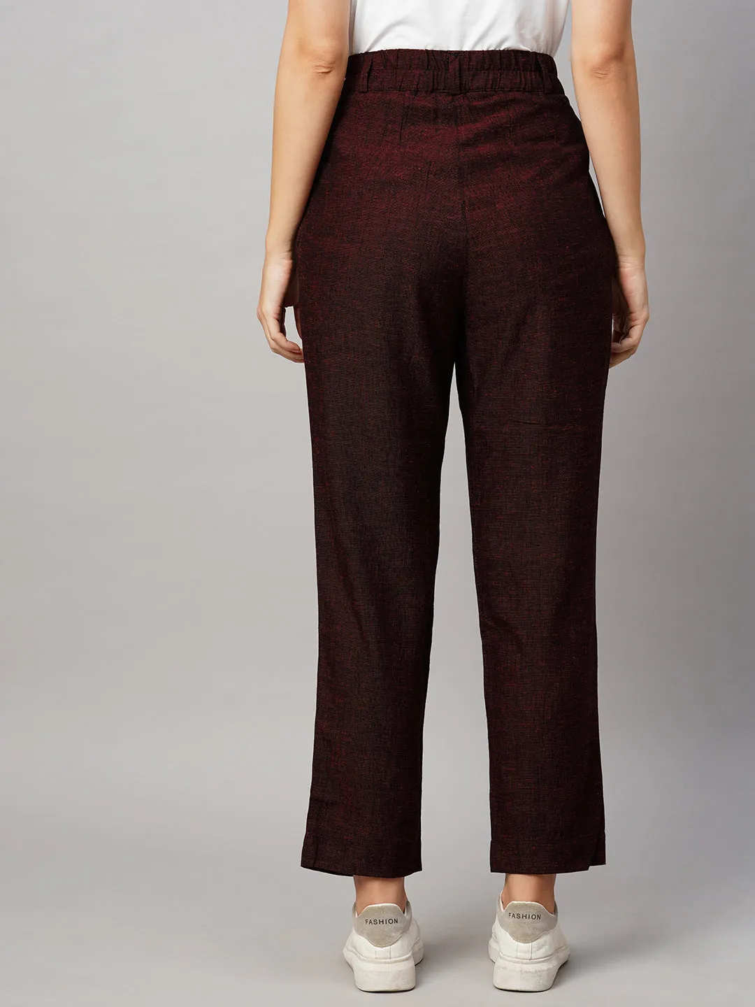 Women's Maroon/Red Viscose Linen Straight Fit Pant