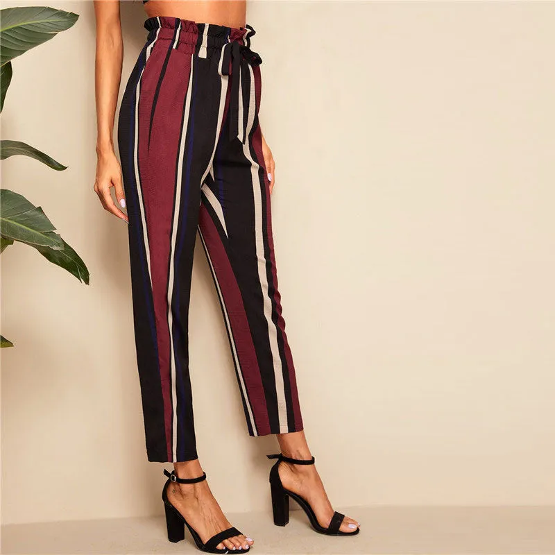 Women's Polyester Striped High-Waist Pants