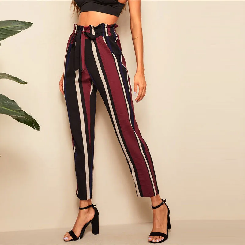 Women's Polyester Striped High-Waist Pants