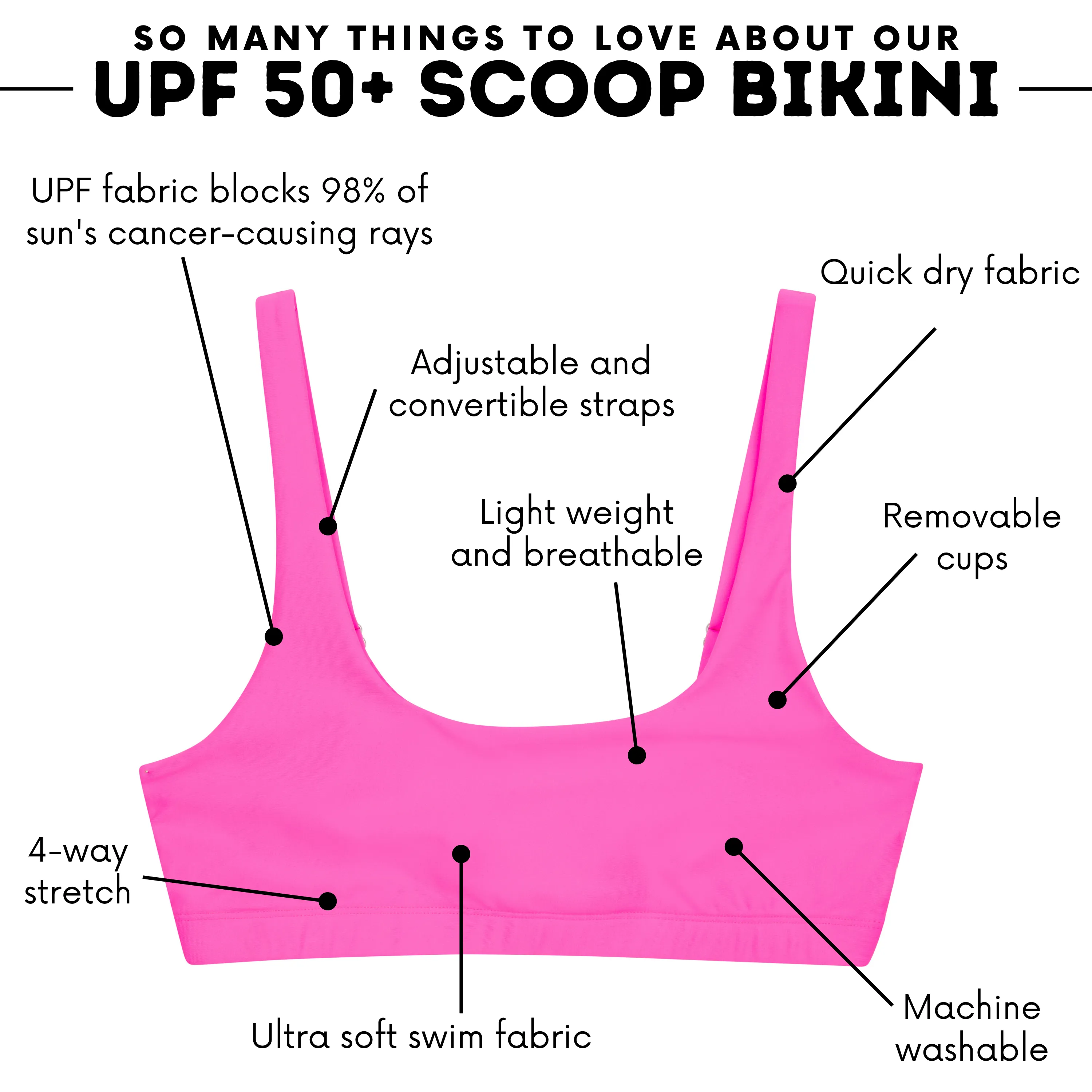 Women's Scoop Neck Bikini Top | "Neon Pink"