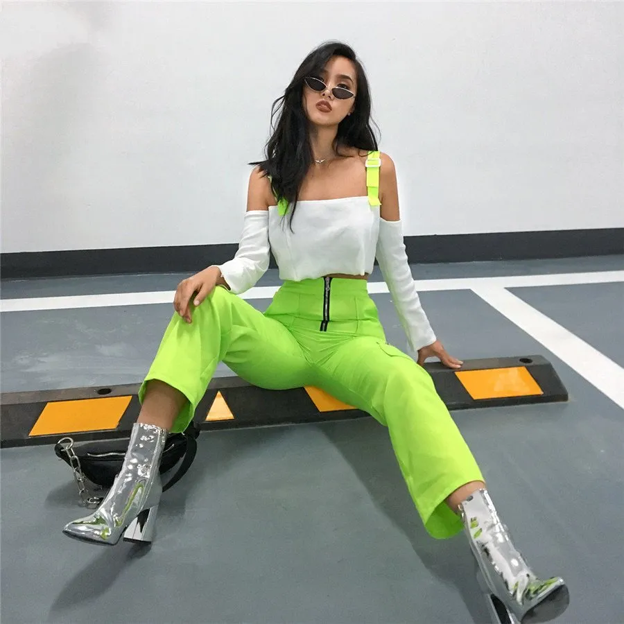 Women's Spring High Waist Fluorescence Cargo Pants