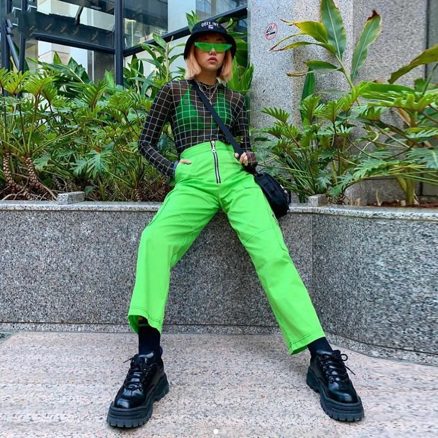 Women's Spring High Waist Fluorescence Cargo Pants