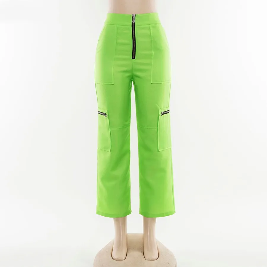 Women's Spring High Waist Fluorescence Cargo Pants