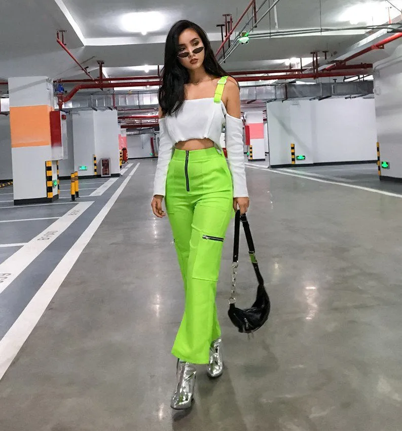 Women's Spring High Waist Fluorescence Cargo Pants