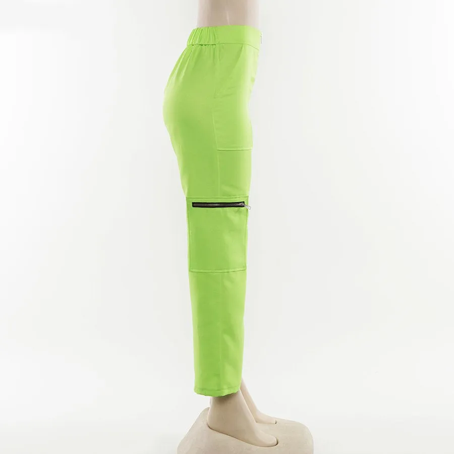 Women's Spring High Waist Fluorescence Cargo Pants