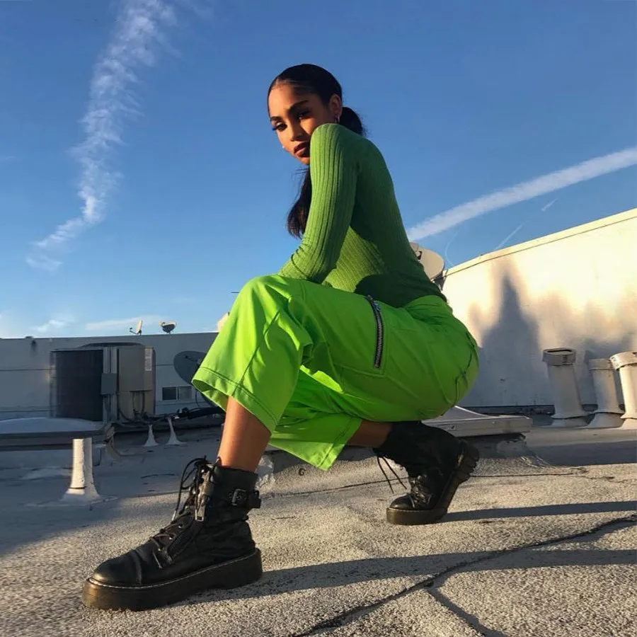 Women's Spring High Waist Fluorescence Cargo Pants