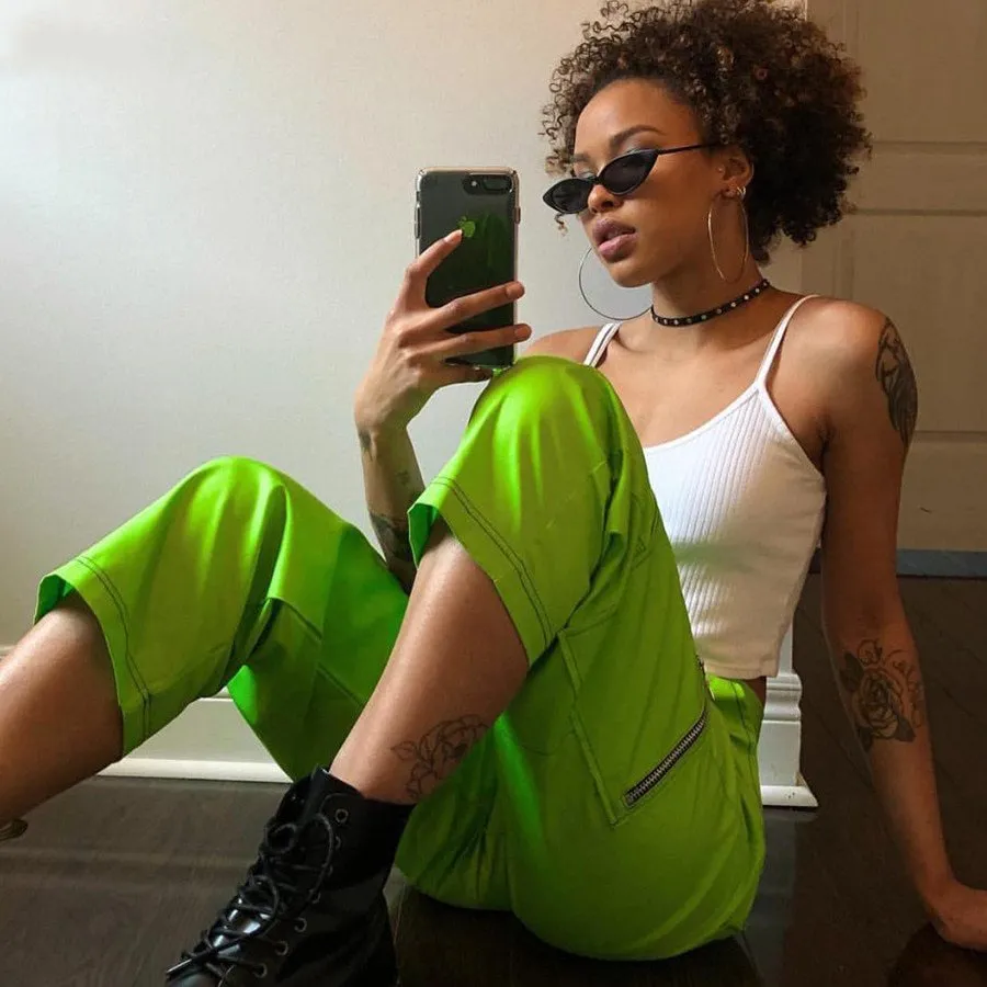 Women's Spring High Waist Fluorescence Cargo Pants
