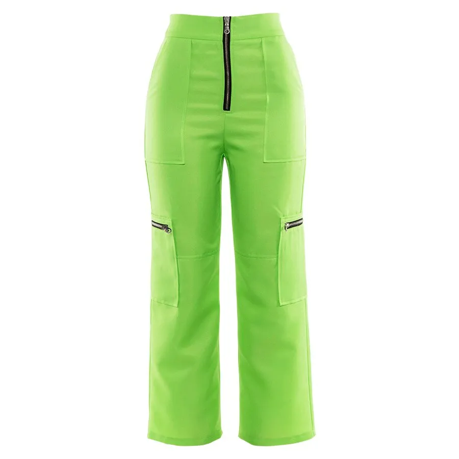 Women's Spring High Waist Fluorescence Cargo Pants