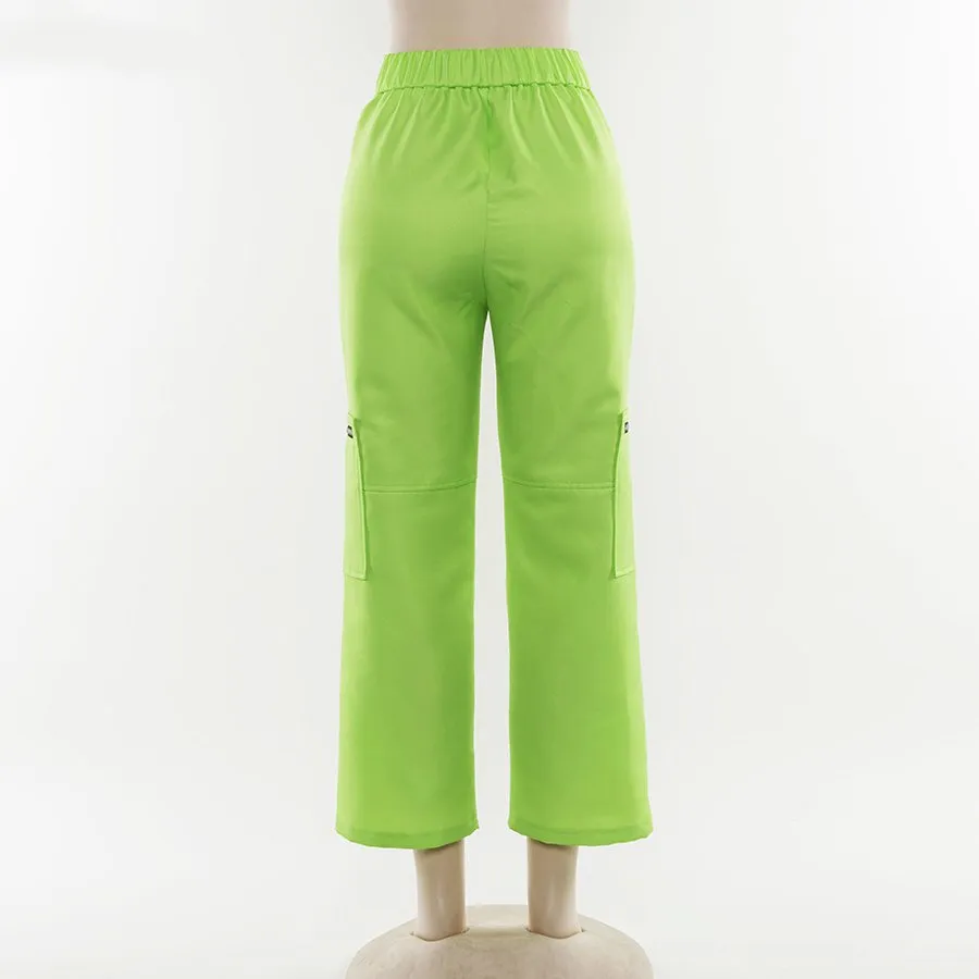 Women's Spring High Waist Fluorescence Cargo Pants
