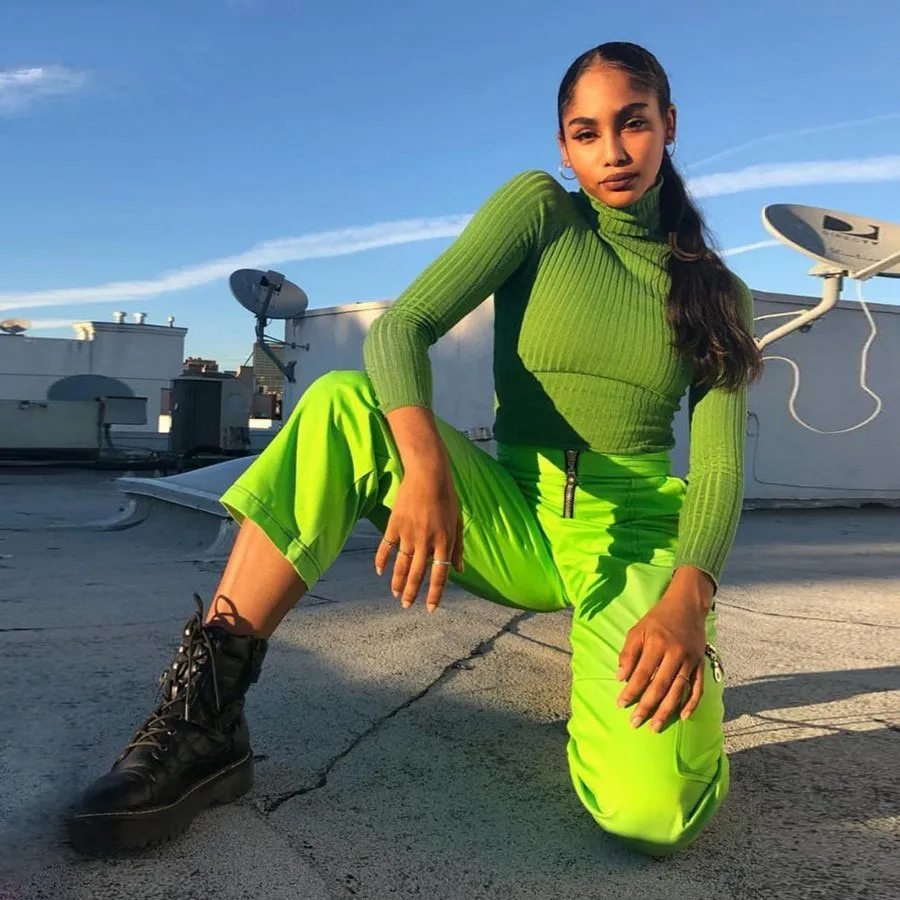 Women's Spring High Waist Fluorescence Cargo Pants