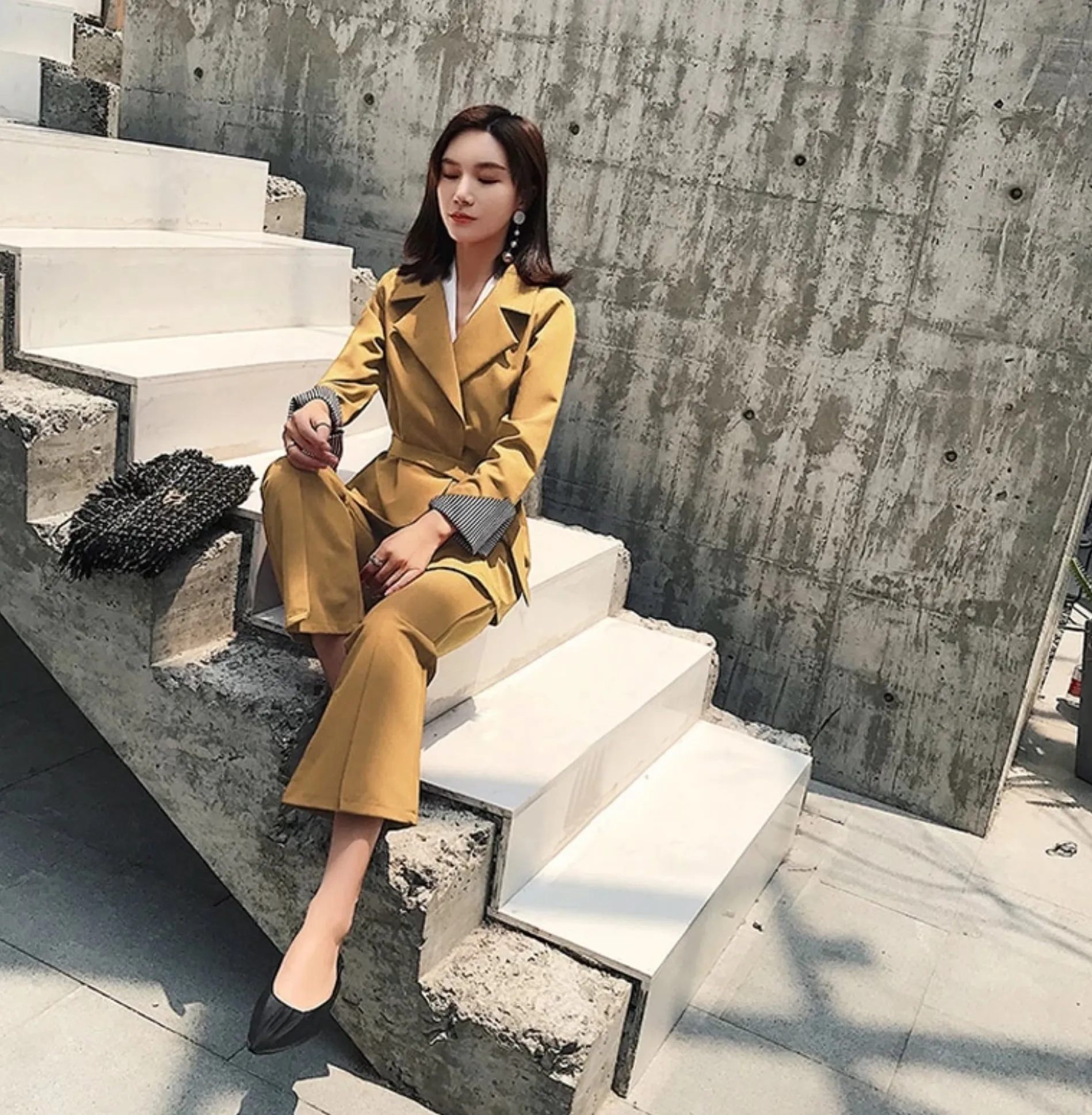 Women's Spring/Autumn Slim Waist Blazer & High Waist Pants
