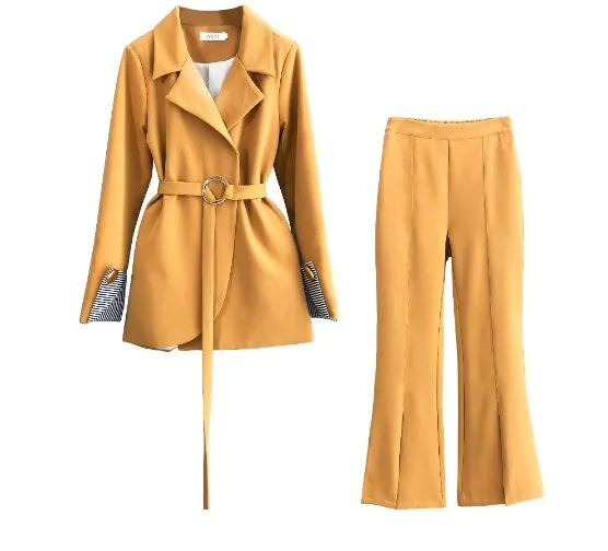 Women's Spring/Autumn Slim Waist Blazer & High Waist Pants