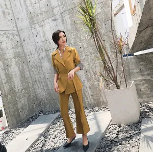 Women's Spring/Autumn Slim Waist Blazer & High Waist Pants